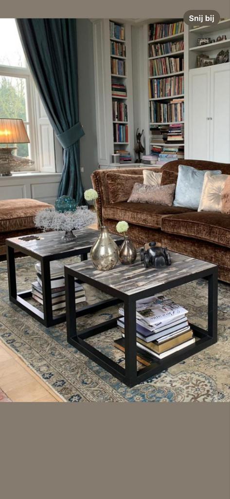 Versteende design bijzettafel set 60x60, Huis en Inrichting, Tafels | Salontafels, Gebruikt, Minder dan 50 cm, 50 tot 100 cm, Vierkant