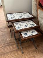 Delftsblauwe Bijzettafels - 3 Stuks, Huis en Inrichting, Ophalen, Gebruikt, Vierkant, Minder dan 50 cm