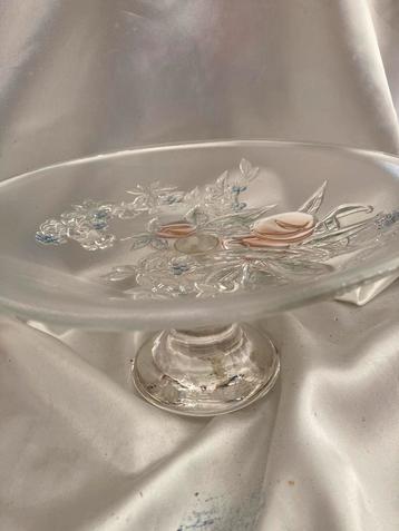 Vintage Walther Glass Taartschaal Duitsland Bloemen Fruit beschikbaar voor biedingen