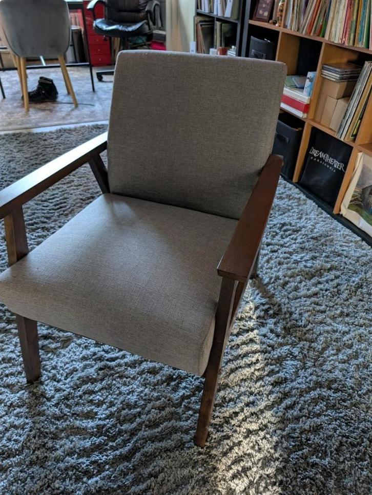 Fauteuil grijs, type ASNES (Leenbakker), 2x, Huis en Inrichting, Fauteuils, Zo goed als nieuw, Hout, Stof, 50 tot 75 cm, Minder dan 75 cm