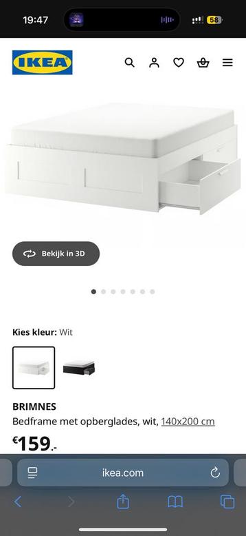 Ikea Brimnes bed met opberglades wit - 140