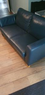 Donkerblauwe leren 2-zits bank, Ophalen, Gebruikt, 150 tot 200 cm, Tweepersoons