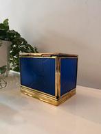 Jaren 70 bewaardoosje met blauw glas en goudkleurige randen, Ophalen of Verzenden