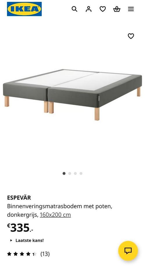 Espevär IKEA boxspring 160x200cm, Huis en Inrichting, Slaapkamer | Matrassen en Bedbodems, Zo goed als nieuw, 160 cm, 200 cm, Tweepersoons