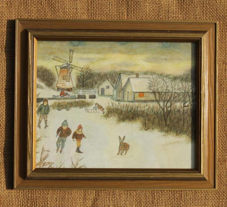 Schilderij  Winterpret Schaatsen 18, Antiek en Kunst, Kunst | Schilderijen | Klassiek, Ophalen of Verzenden