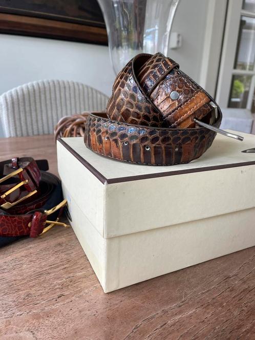 Vintage Echte Krokodil leren riem 142x4 cm, Kleding | Heren, Riemen en Ceinturen, Zo goed als nieuw, Bruin, Verzenden