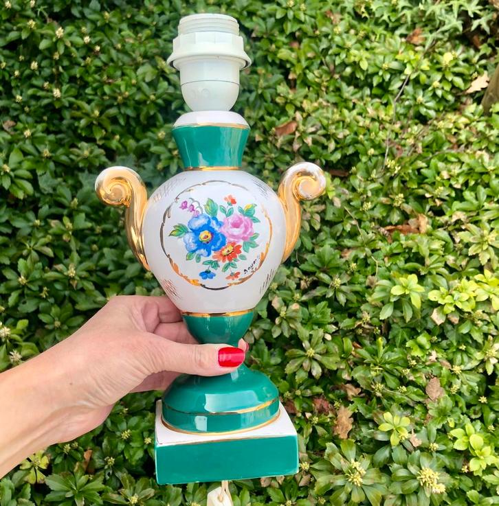 Porseleinen schemerlamp voet tafellamp pastelkleuren, Huis en Inrichting, Lampen | Tafellampen, Gebruikt, Minder dan 50 cm, Overige materialen