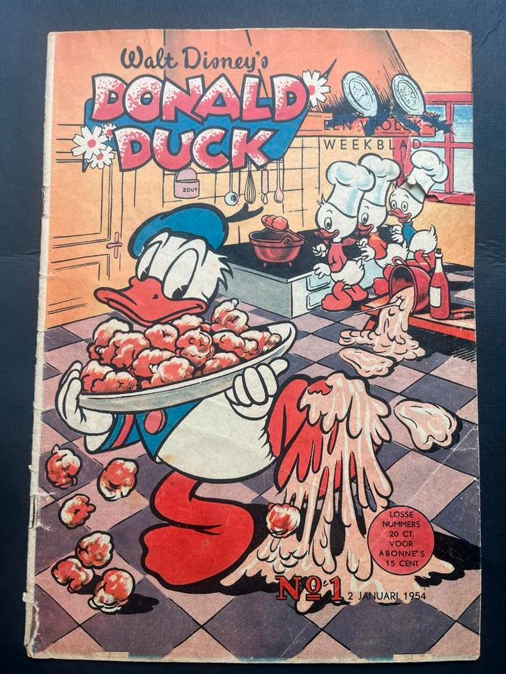 Donald Duck 1954 No1. Paarse tegel zeldzaam, Boeken, Strips | Comics, Zo goed als nieuw, Eén comic, Europa, Ophalen of Verzenden