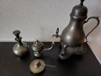 Diverse tinnen objecten waaronder tinnen kan en lampenset, Ophalen of Verzenden