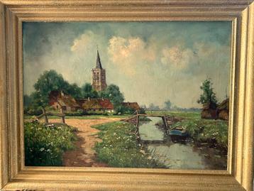 Olieverf schilderij, dorpsgezicht platteland beschikbaar voor biedingen
