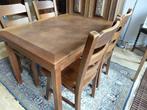 eetkamerset tafel uitschuifbaar 4 stoelen zadelzit eikenhout, Ophalen, Gebruikt, Landelijk, 4 tot 6 stoelen