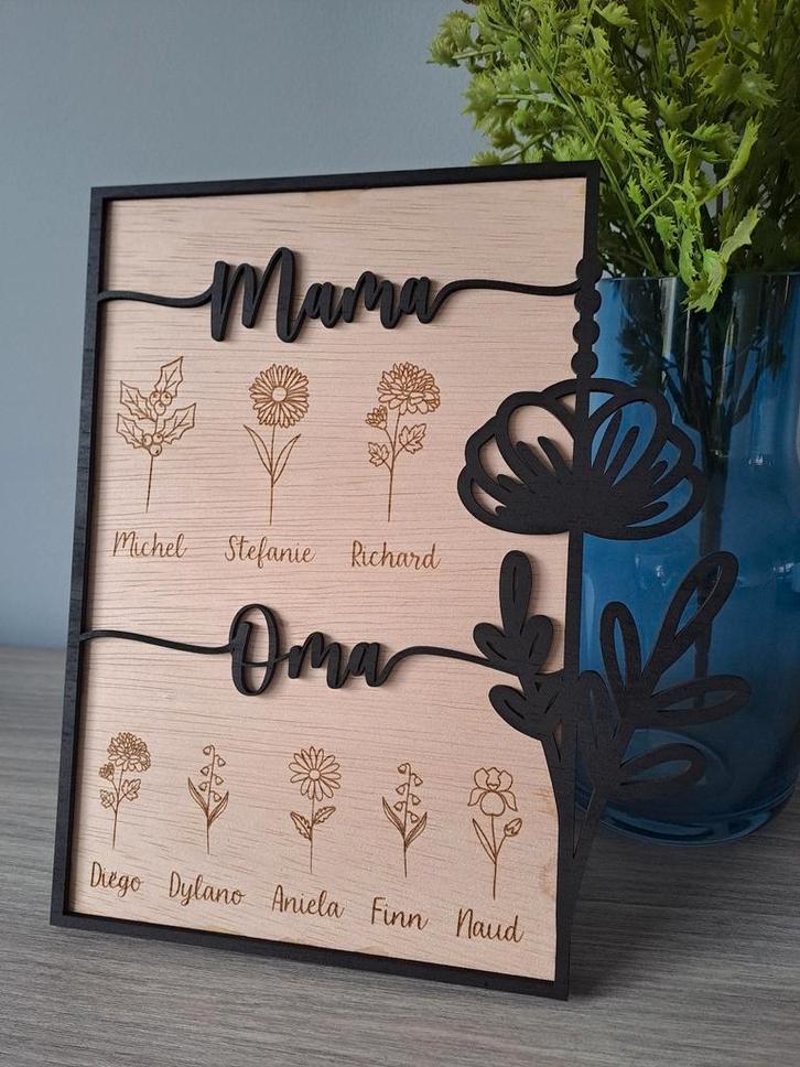 Gepersonaliseerde houten decoratie - Moederdag cadeau, Huis en Inrichting, Woonaccessoires | Wanddecoraties, Nieuw, Ophalen of Verzenden