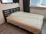 Pallet Bed 160x200 met achterwand (zonder matras), Ophalen, Gebruikt, Zwart, Tweepersoons