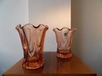 Art Deco Vazenset Boheems SKLO, peach/orange, Antiek en Kunst, Ophalen of Verzenden