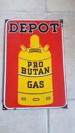 Oud origineel emaille depot pro butan gas, Ophalen of Verzenden, Gebruikt, Reclamebord
