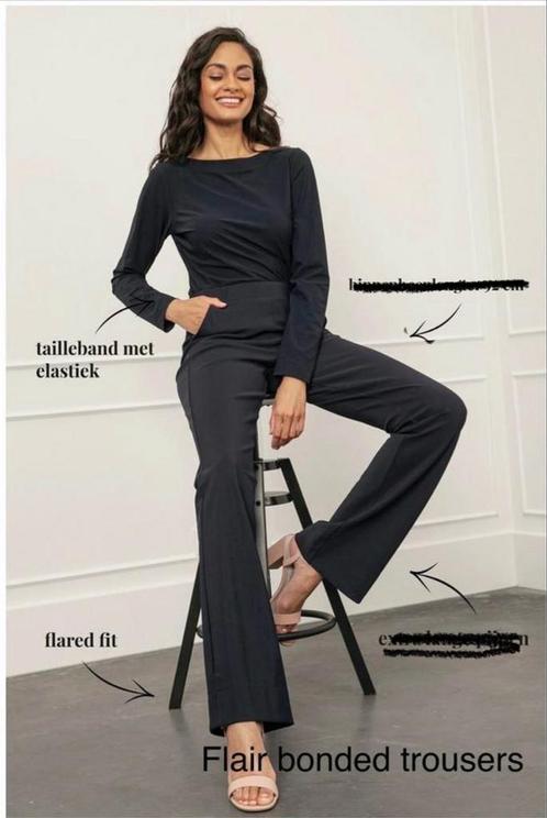 Studio Anneloes Flair Bonded long Trousers zwart  M, Kleding | Dames, Broeken en Pantalons, Zo goed als nieuw, Maat 38/40 (M)