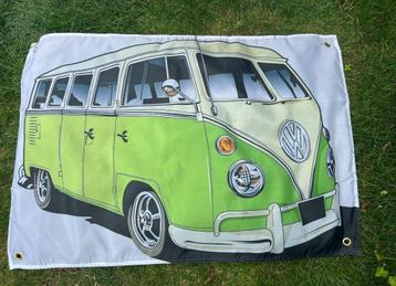 VW BUS BANNER 60X90 RETRO GARAGE MENSROOM BEVESTIGGING OGEN beschikbaar voor biedingen