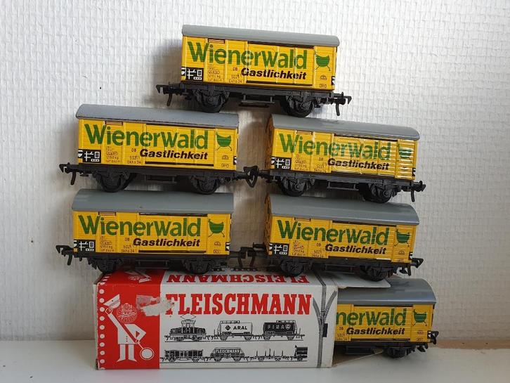 FLEISCHMANN H0 5021 Blik Wienerwald goederenwagens 6 stuks, Hobby en Vrije tijd, Modeltreinen | H0, Gebruikt, Wagon, Gelijkstroom of Wisselstroom