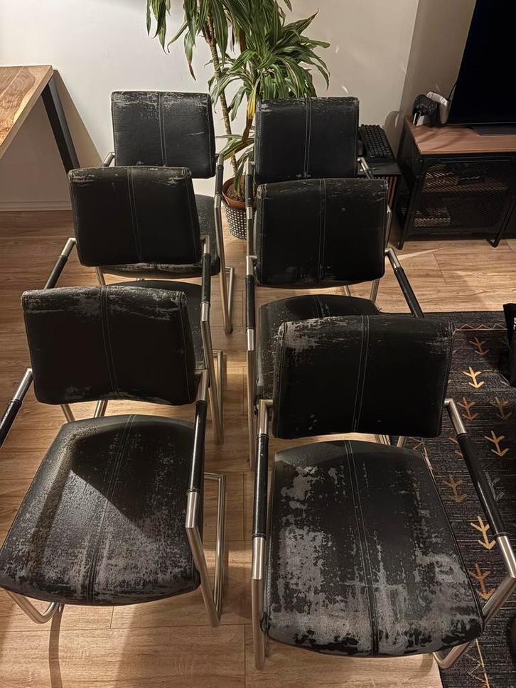 XOOON leren eetkamerstoelen - opknapper, Huis en Inrichting, Stoelen, Gebruikt, Vijf, Zes of meer stoelen, Leer, Zwart, Ophalen