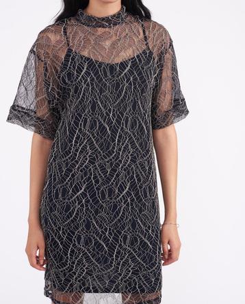 SELECTED FEMME kanten jurk maat M d.blauw/ecru beschikbaar voor biedingen