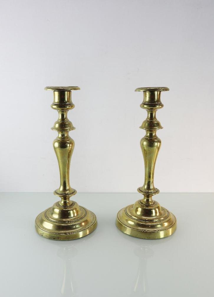 Set antieke koperen kandelaars, Antiek en Kunst, Antiek | Kandelaars, Koper of Brons, Ophalen of Verzenden