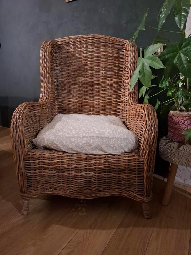 In goede staat verkerende grote rieten Fauteuil, Huis en Inrichting, Fauteuils, 50 tot 75 cm, Minder dan 75 cm, Ophalen of Verzenden