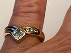 Gouden ring Aquamarijn en Saffier, Sieraden, Tassen en Uiterlijk, Ringen, Ophalen of Verzenden, Zo goed als nieuw, 17 tot 18, Met edelsteen