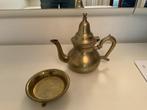 Marokkaans theeservies met theepot en onderzetter, Ophalen of Verzenden, Brons