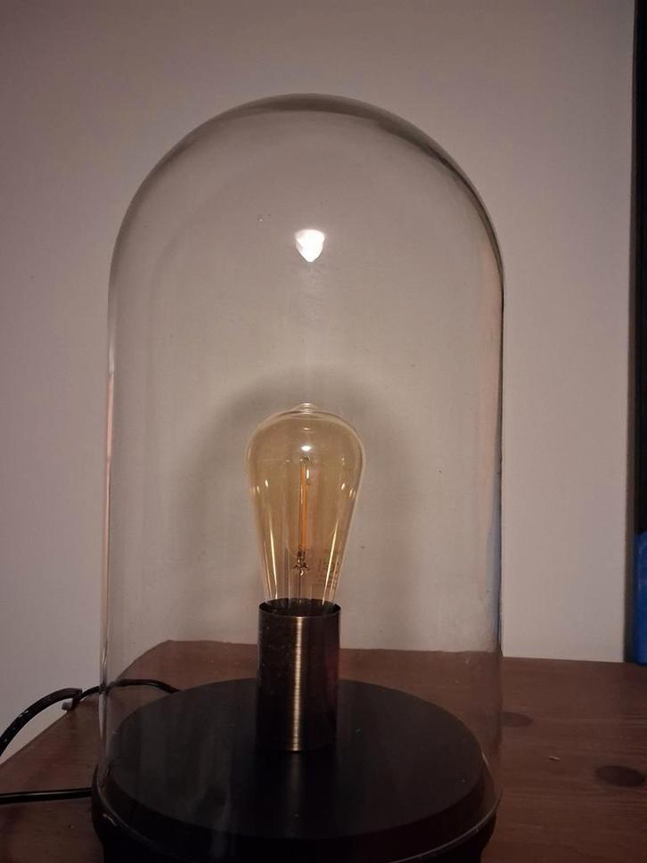 Glazen stolp lamp met vintage gloeilamp, Antiek en Kunst, Antiek | Lampen, Ophalen of Verzenden