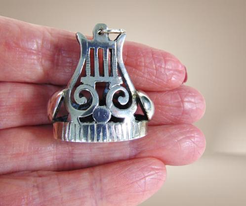 Grote ANTIEK 835 zilveren HARP cachet signet zegel hanger!, Sieraden, Tassen en Uiterlijk, Kettinghangers, Zo goed als nieuw, Zilver
