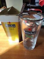 Bier - Heineken glas en doos geel, Verzamelen, Biermerken, Ophalen of Verzenden, Zo goed als nieuw, Glas of Glazen, Heineken