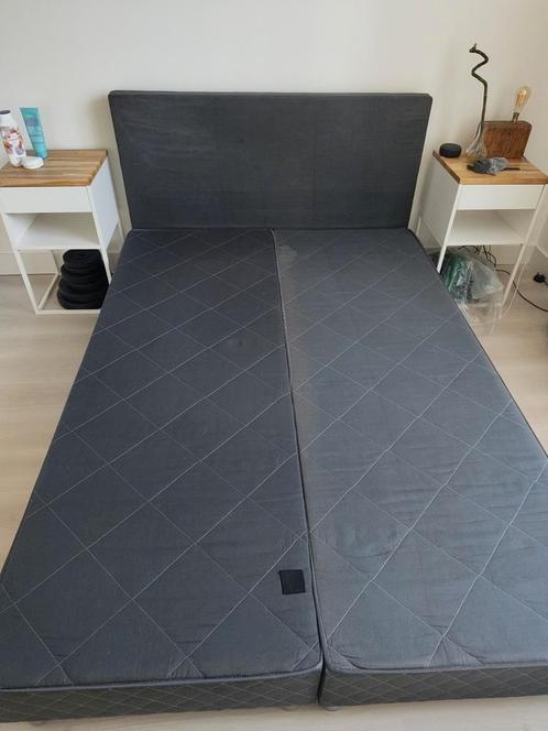 Antraciete Boxspring met achterbord Twijfelaar 140 cm, Huis en Inrichting, Slaapkamer | Boxsprings, Gebruikt, 140 cm, 200 cm, Twijfelaar