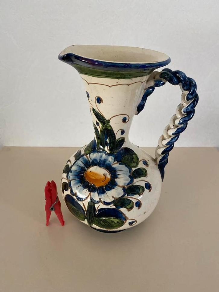 Vintage Vaas met Gevlochten Handgreep, Huis en Inrichting, Woonaccessoires | Vazen, Gebruikt, Overige kleuren, Minder dan 50 cm
