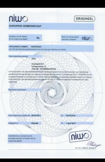 NIWO vergunning voor koeriers (UPS,DHL,DPD,PostNL…) beschikbaar voor biedingen