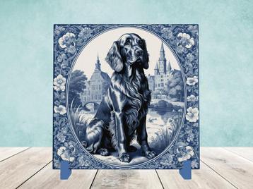 Ierse Setter Delfts Blauwe tegel incl houder beschikbaar voor biedingen