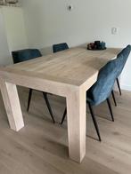 Mooie eettafel met vier stoelen (blauw) van Pronto wonen, Ophalen, Gebruikt, 50 tot 100 cm, Vijf personen of meer