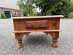 Massief teakhouten salontafel met 2 lade  aan weerszijde, Minder dan 50 cm, Vierkant, Teakhout, 50 tot 100 cm