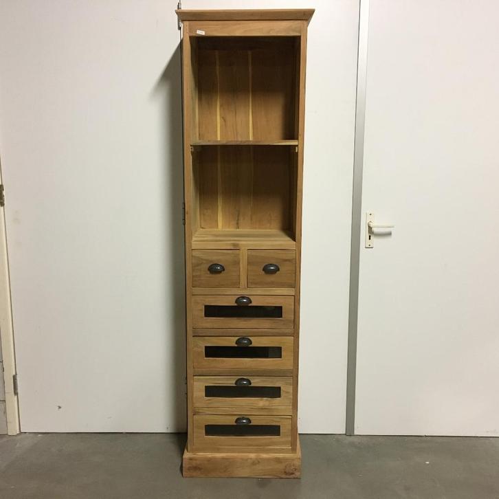 Boekenkast - 2 planken - 6 lades - teakhout - TTM Wonen, Huis en Inrichting, Kasten | Boekenkasten, Nieuw, Minder dan 50 cm, 150 tot 200 cm