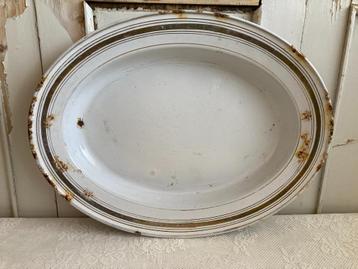 Brocante ovale emaile schaal - vleesschaal - serveerschaal beschikbaar voor biedingen