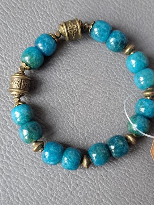 730 edelsteen armband natuurlijke lichtblauwe Apatiet 10mm, Sieraden, Tassen en Uiterlijk, Armbanden, Nieuw, Elastiek, Blauw, Met edelsteen