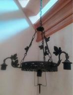 antieke driearmige hanglamp met blaadjes, Antiek en Kunst, Antiek | Lampen, Ophalen of Verzenden