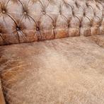 Chesterfield bank vintage bruin leer + BEZORGING GRATIS, Gebruikt, ., Chesterfield, Leer