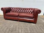 Engelse Chesterfield 3 zits bank Bordeaux leer, Ophalen, Gebruikt, Chesterfield, Driepersoons
