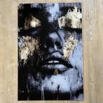 Plexiglas 60x90 cm – Abstract portret met goudaccenten, Oorspronkelijke maker, Nieuw, Print, Info@demuurdecoratie.nl