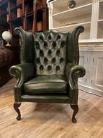 Chesterfield oorfauteuil groen, Huis en Inrichting, Fauteuils, Leer, Ophalen of Verzenden, Zo goed als nieuw