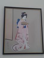 JAPANS Schilderijtje op ZIJDEN Doek ~ GEISHA ~ Gesigneerd, Ophalen of Verzenden