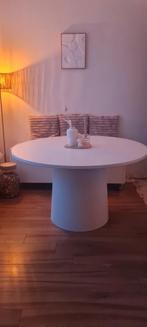 Japandi Houten ronde Ø130cm eettafel met metalen onderstel, Huis en Inrichting, Tafels | Eettafels, Ophalen, Rond, Zo goed als nieuw
