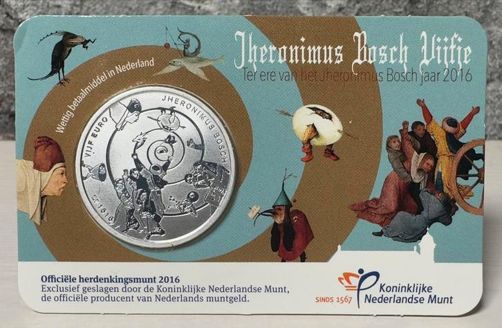 Jheronimus Bosch Vijfje UNC Coincard, Postzegels en Munten, Munten | Nederland, Losse munt, Euro's, Ophalen of Verzenden