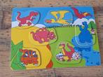 Houten puzzel dinosaurussen - 6 stukjes, Ophalen of Verzenden, Minder dan 10 stukjes, Zo goed als nieuw, Van hout