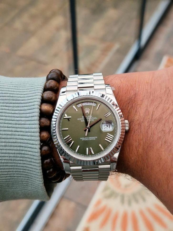 Rolex Day-Date "Olive Dial", Sieraden, Tassen en Uiterlijk, Horloges | Heren, Rolex, Staal, Ophalen of Verzenden
